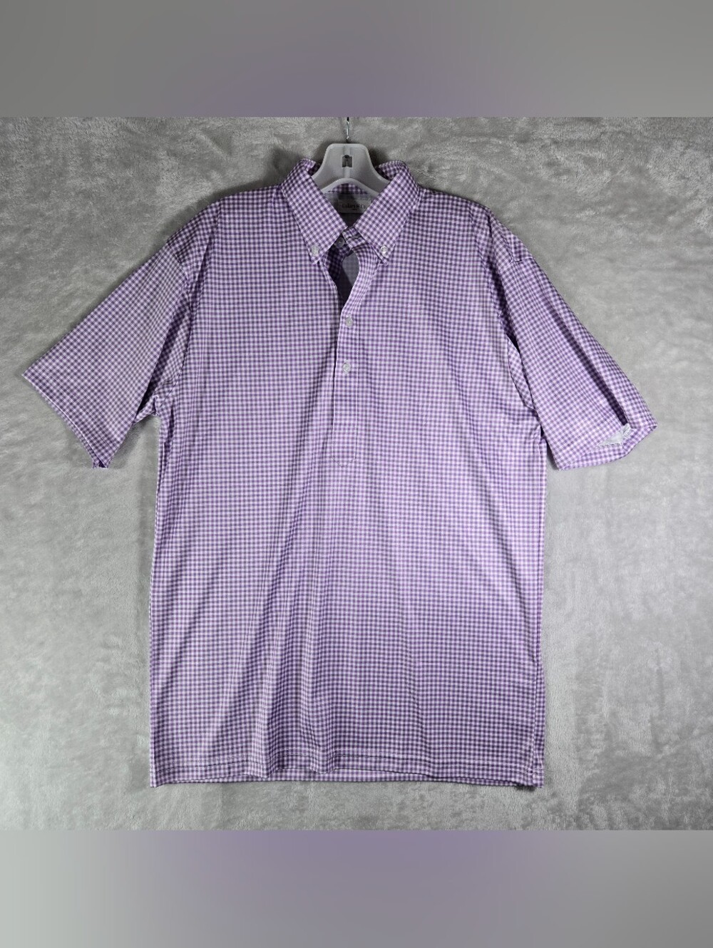 Collars and Co Dress Collar Purple Polo Mens Size L Large Gingham Performance